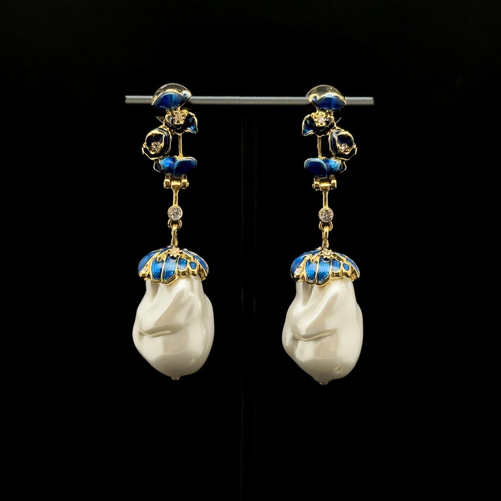 GIFTEEO Art Deco "Aurore II" | Elegant Handmade Baroque Pearl Drop Earrings with Silver Posts - Handcrafted Luxury Jewelry