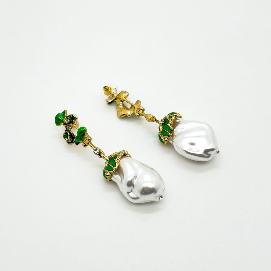 GIFTEEO Art Deco "Aurore II" | Elegant Handmade Baroque Pearl Drop Earrings with Silver Posts - Handcrafted Luxury Jewelry