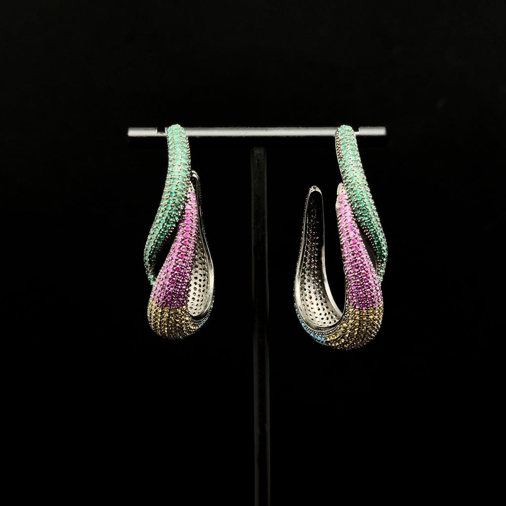GIFTEEO Art Deco "Caspienne Mer II" | Colourful Full Crystal Oval Earrings for Weddings - Handcrafted Luxury Jewelry