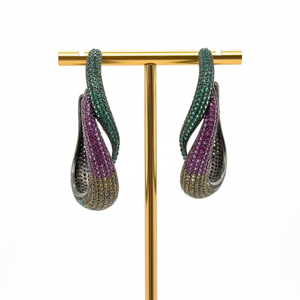 GIFTEEO Art Deco "Caspienne Mer II" | Colourful Full Crystal Oval Earrings for Weddings - Handcrafted Luxury Jewelry
