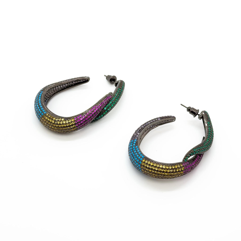 GIFTEEO Art Deco "Caspienne Mer II" | Colourful Full Crystal Oval Earrings for Weddings - Handcrafted Luxury Jewelry