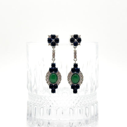 Retro Ethnic Natural Stone Drop Earrings with Rhinestones, 925 Hooks
