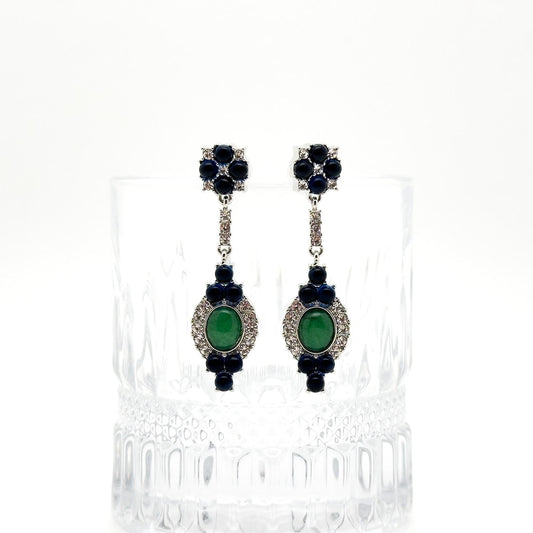 Retro Ethnic Natural Stone Drop Earrings with Rhinestones, 925 Hooks