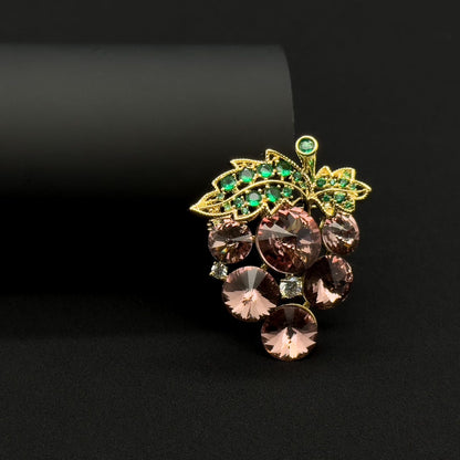 Elegant Handmade Grape Brooch Pin for Suits & Dresses - Zircon & Copper