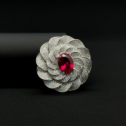 Creative Round Floral Rhinestone Brooch Pin, Copper Zircon Sparkle