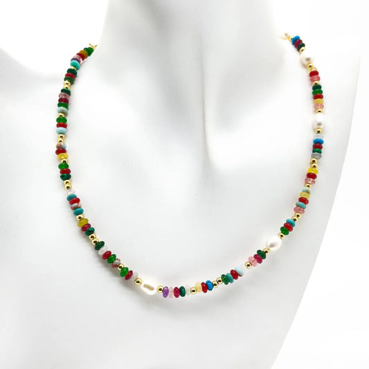 Vintage Ethnic Multicolor Natural Stone Pearl Necklace