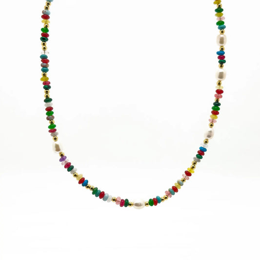 Vintage Ethnic Multicolor Natural Stone Pearl Necklace