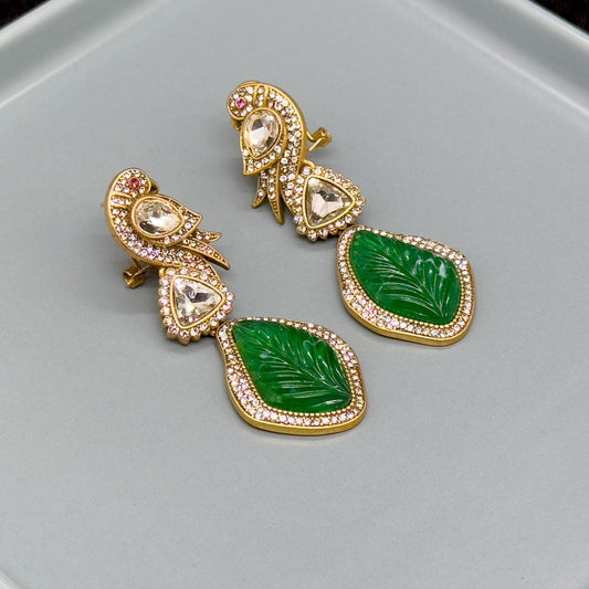Vintage Ethnic Green Enamel Bird Earrings
