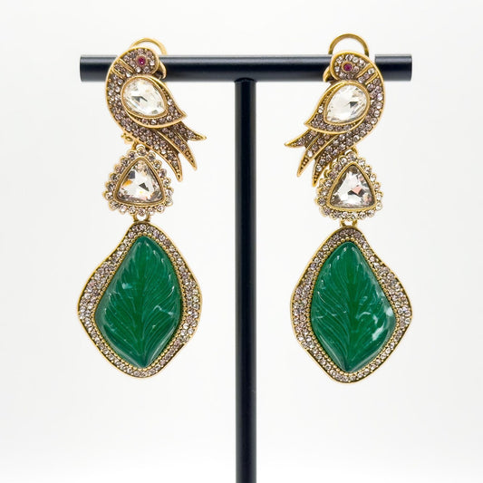 Vintage Ethnic Green Enamel Bird Earrings