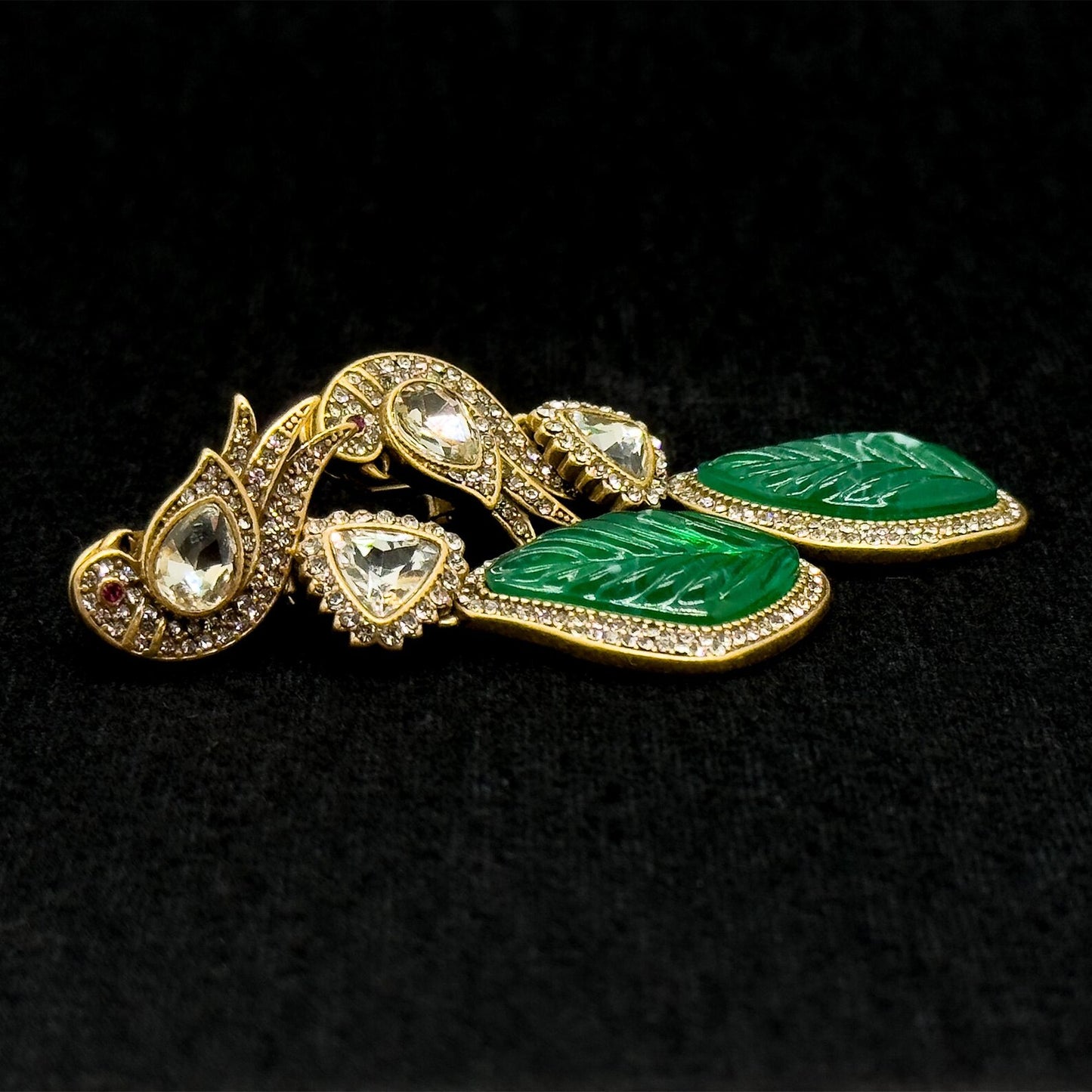Vintage Ethnic Green Enamel Bird Earrings