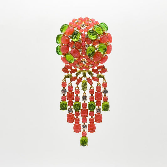 Vintage Art Deco Pink Rhinestone Tassel Brooch