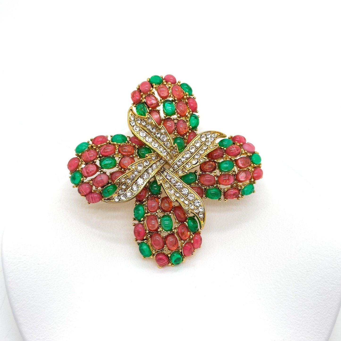 Vintage Art Deco Pink Clover Flower Brooch