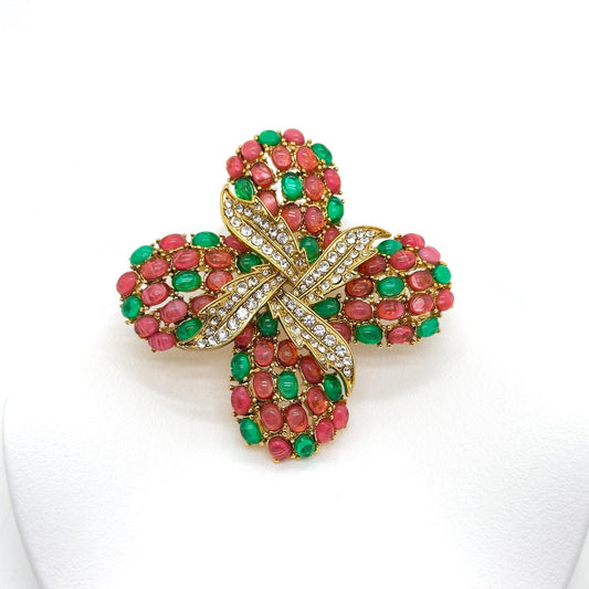 Vintage Art Deco Pink Clover Flower Brooch