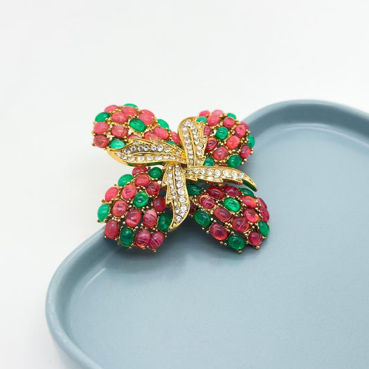 Vintage Art Deco Pink Clover Flower Brooch