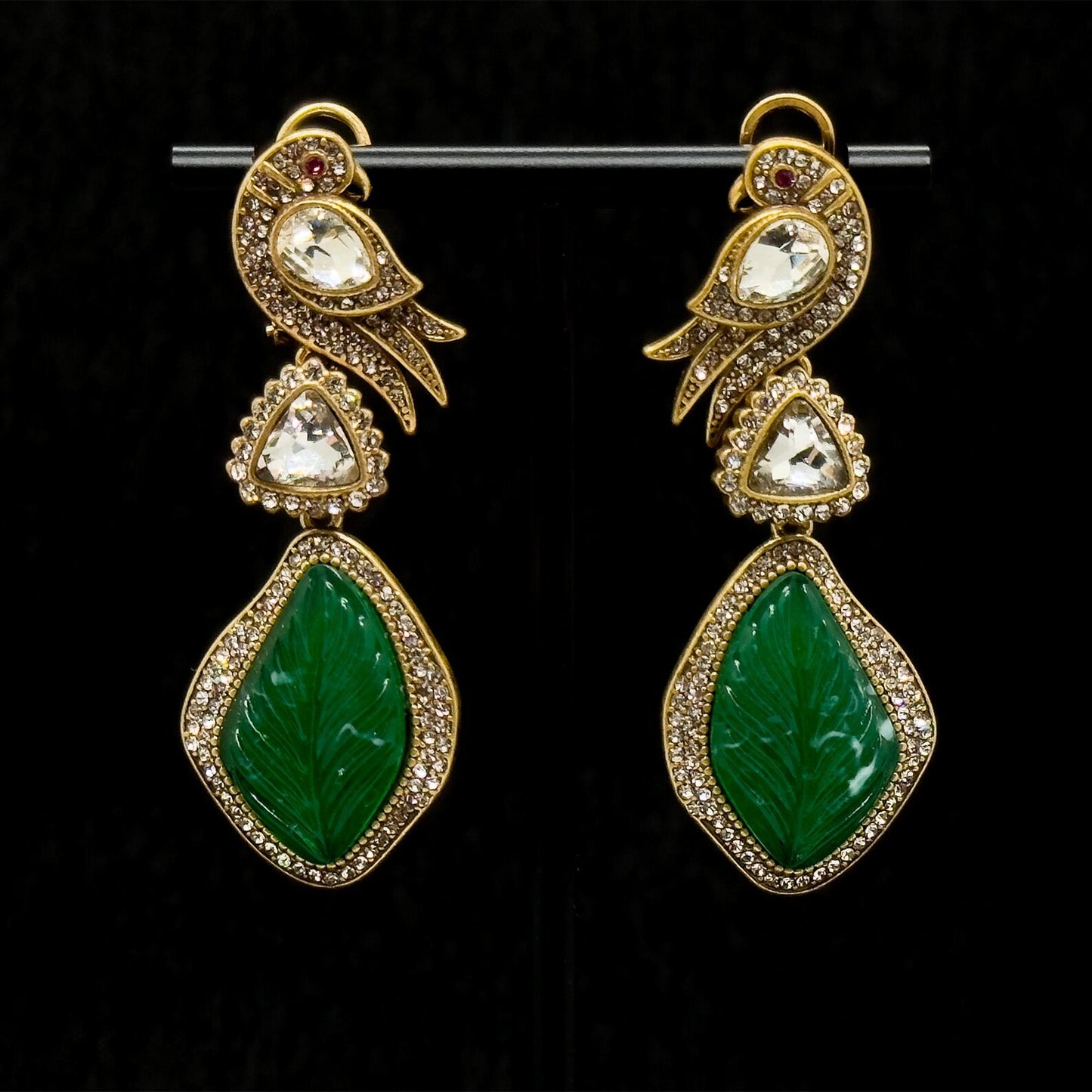 Vintage Ethnic Green Enamel Bird Earrings