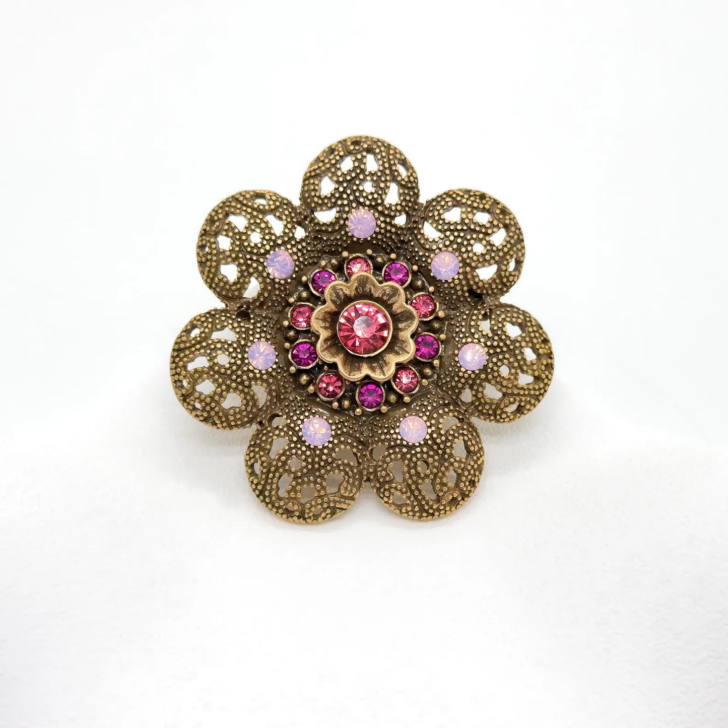 Vintage Art Deco 3D Sunflower Gemstone Brooch