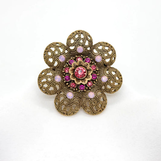 Vintage Art Deco 3D Sunflower Gemstone Brooch