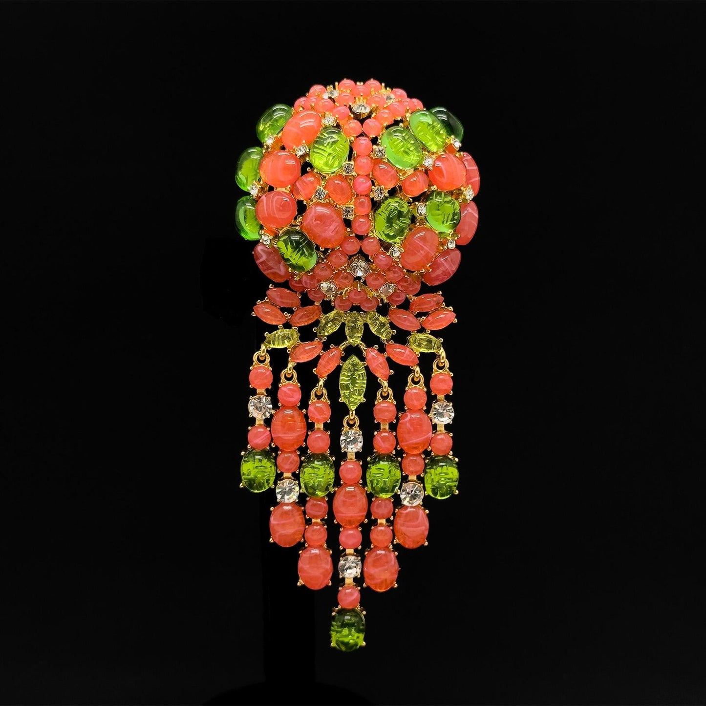 Vintage Art Deco Pink Rhinestone Tassel Brooch