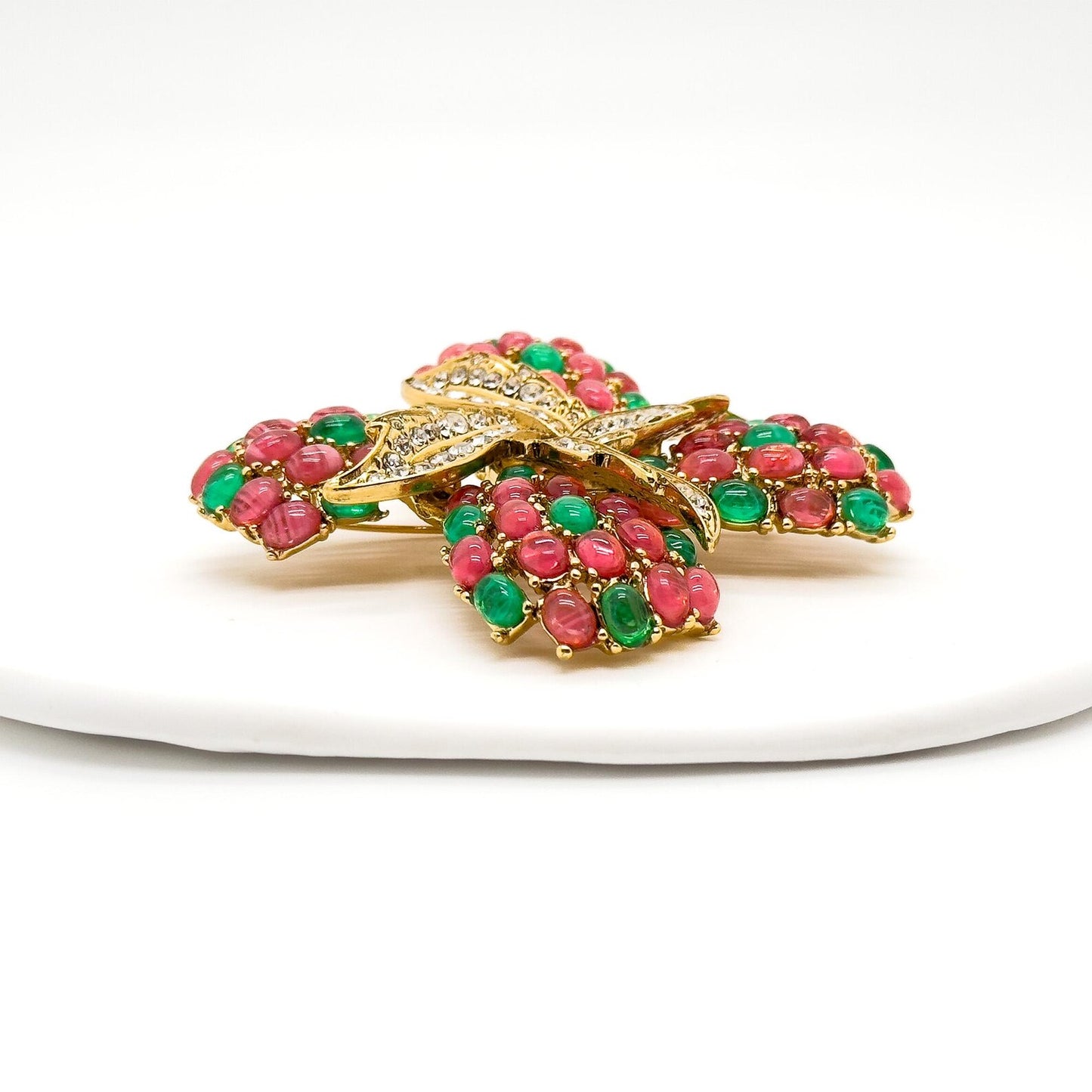 Vintage Art Deco Pink Clover Flower Brooch