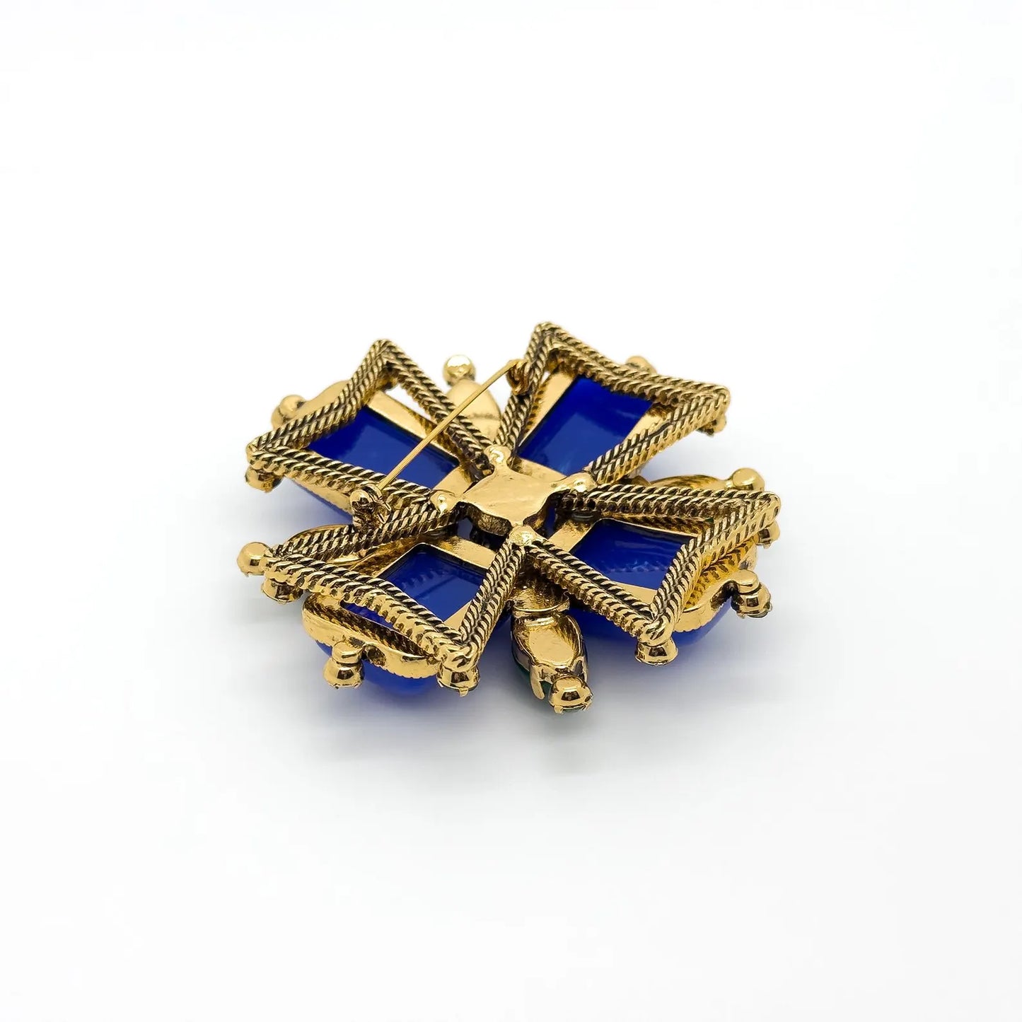 Retro Blue Gemstone Cross Brooch