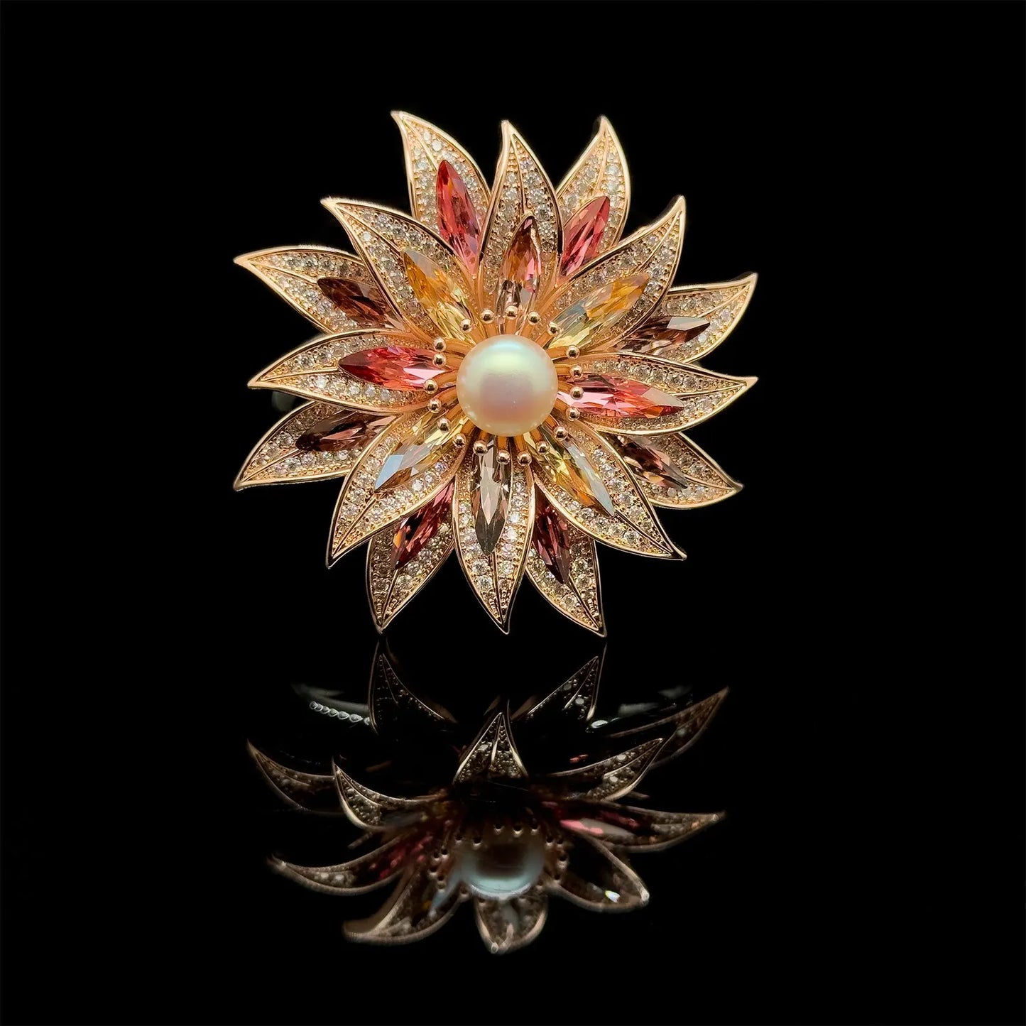 Vintage Art Deco Sunflower Floral Crystal Brooch
