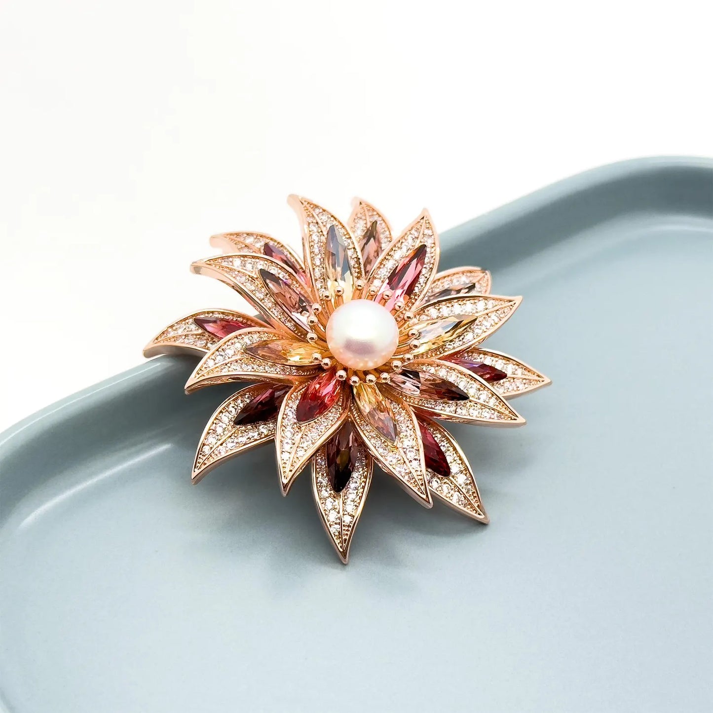 Vintage Art Deco Sunflower Floral Crystal Brooch