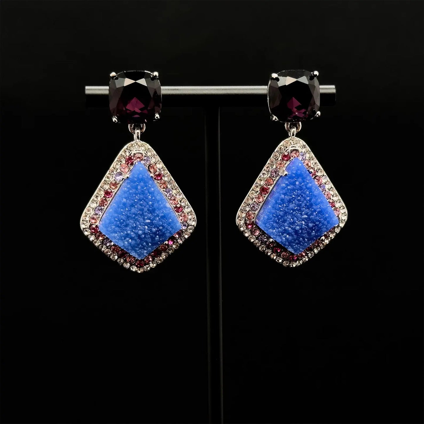 Vintage Art Deco Blue Droplet Earrings