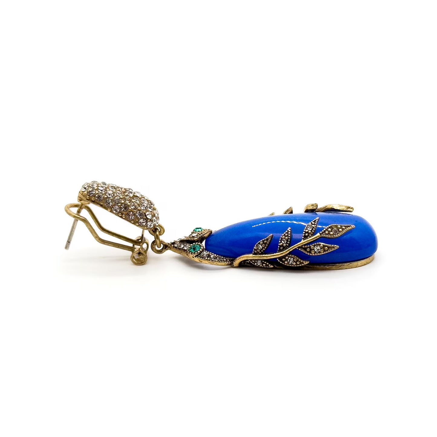 Vintage Art Deco Blue Leaf Earrings