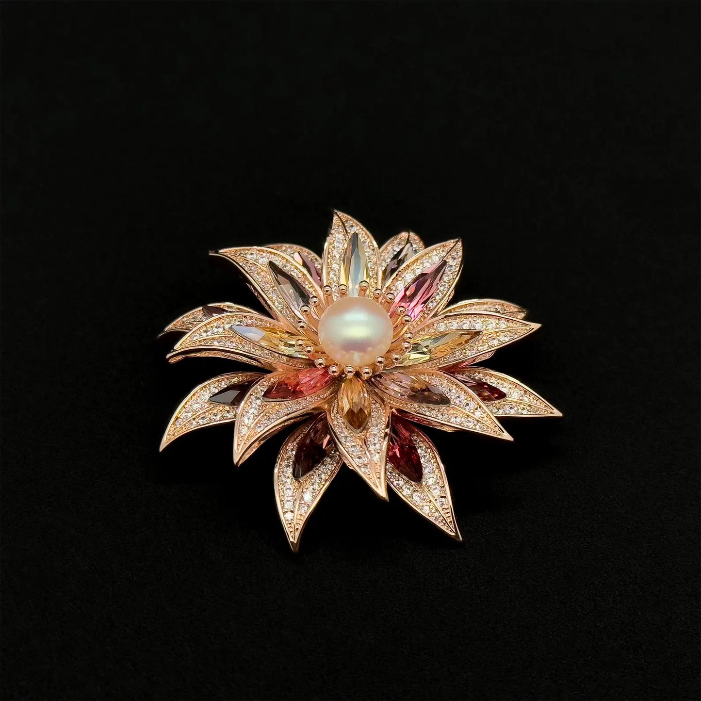 Vintage Art Deco Sunflower Floral Crystal Brooch
