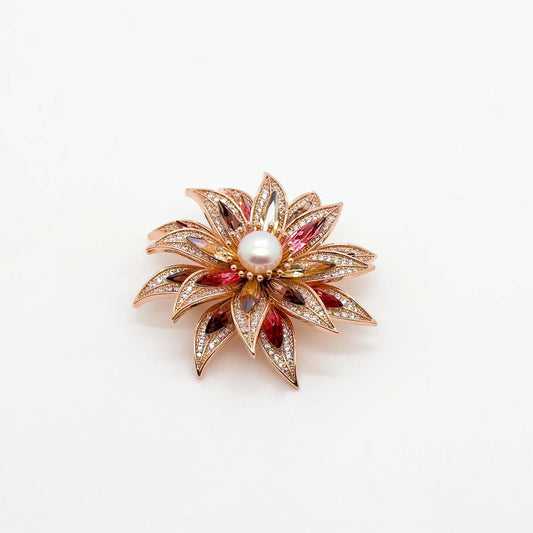 Vintage Art Deco Sunflower Floral Crystal Brooch
