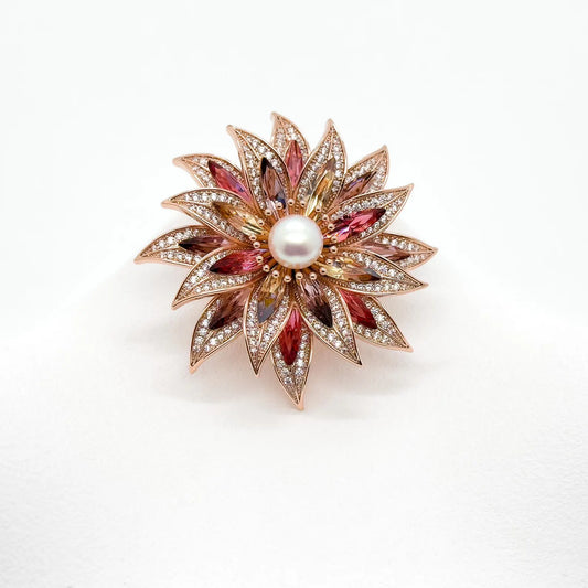 Vintage Art Deco Sunflower Floral Crystal Brooch