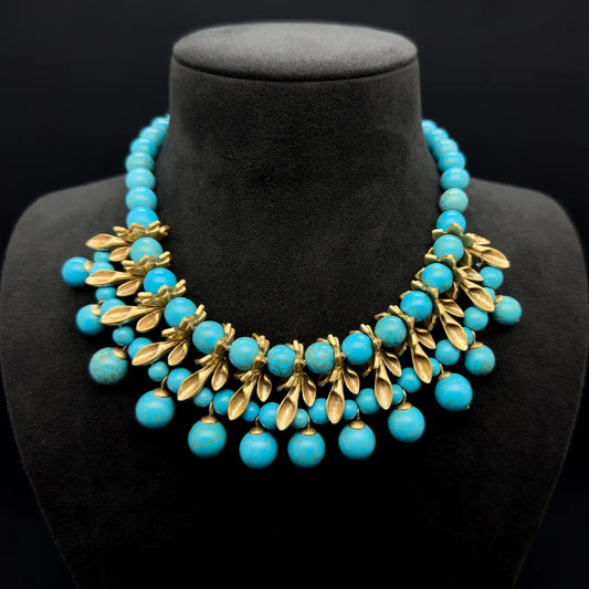 Vintage Art Deco Emerald Flower Tribal Necklace