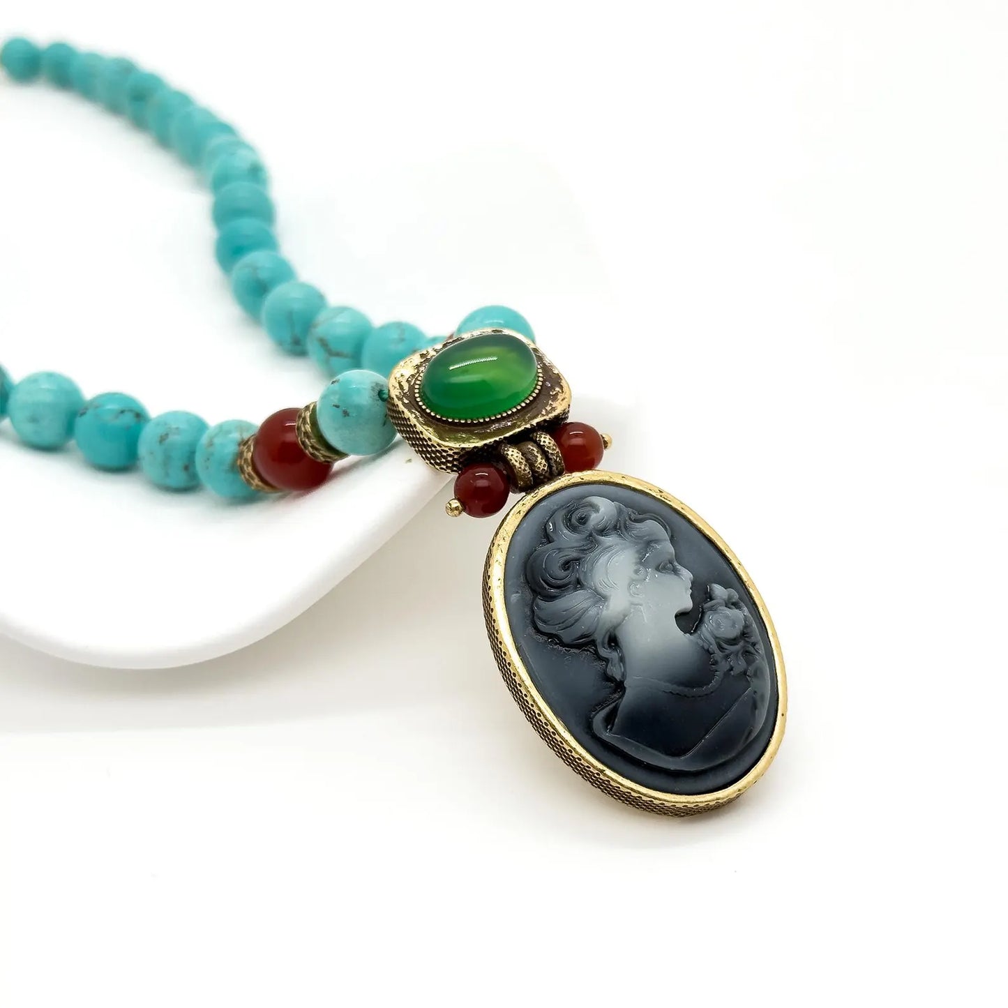 Vintage Art Deco Turquoise Portrait Necklace