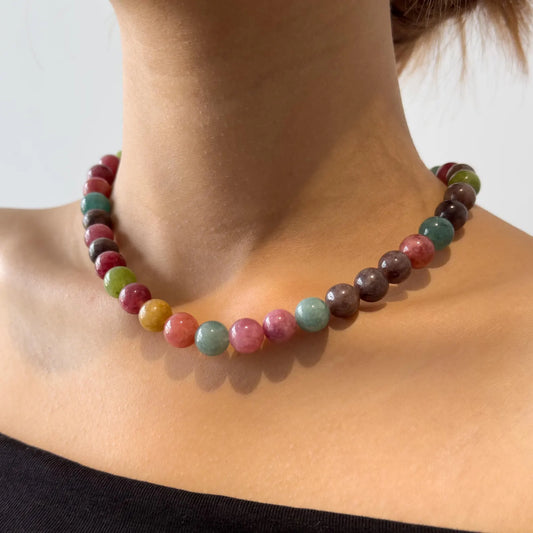 Art Deco Colorful Gemstone Necklace & Bracelet Set