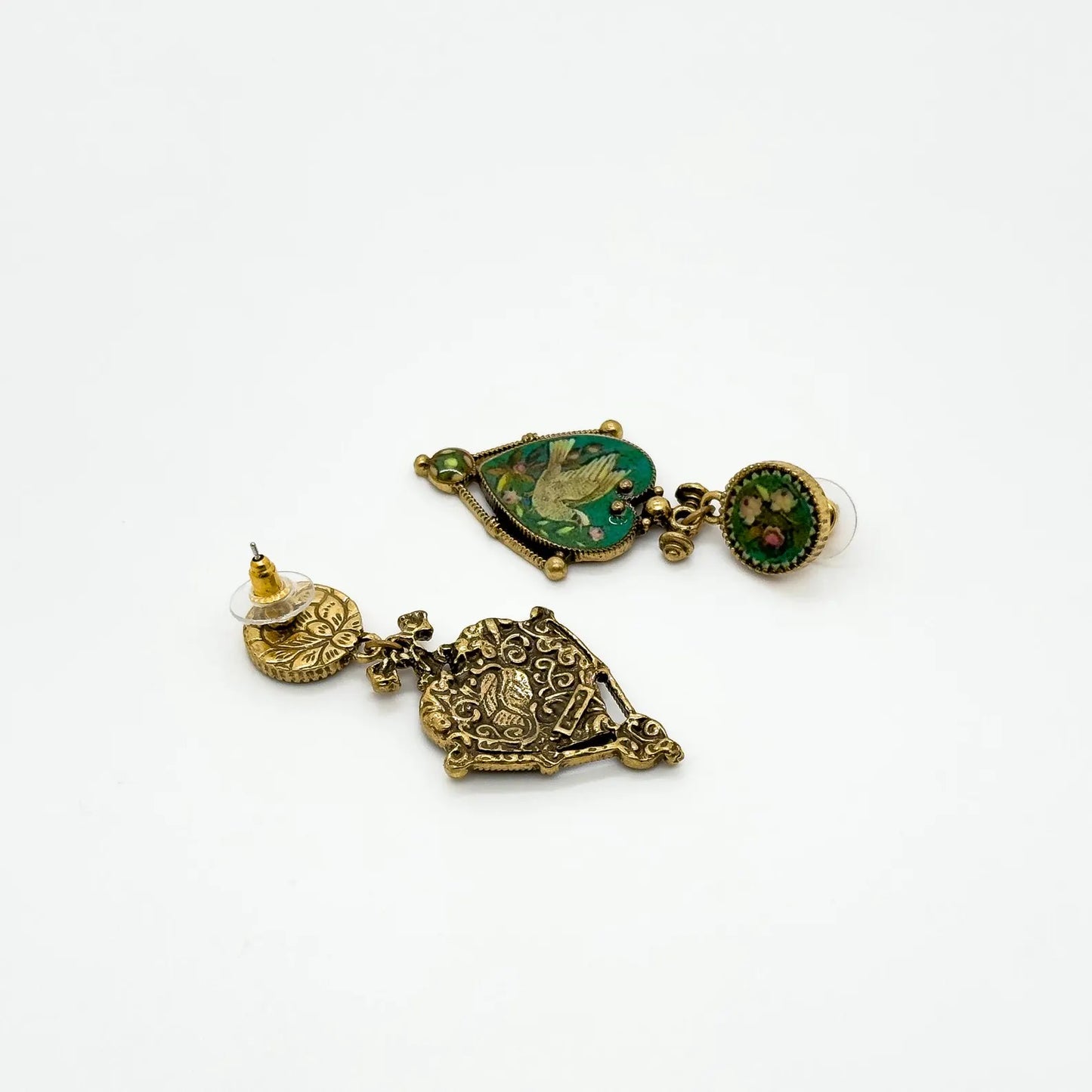 Vintage Art Deco Heart & Pigeon Earrings & Pendant Set