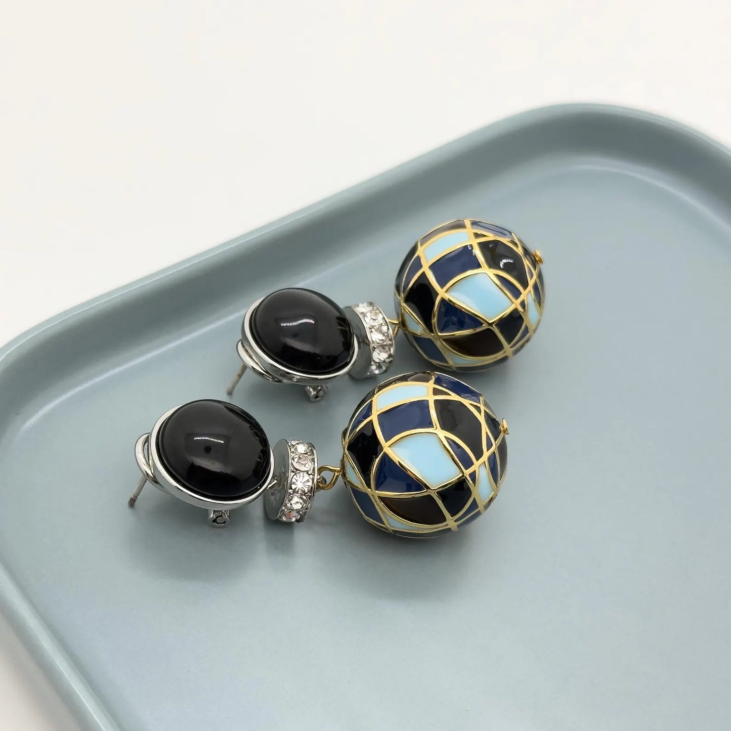 Vintage Art Deco Enamel Ball Earrings