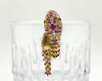 French Vintage Snake Brooch with Zircon Copper Gemstone Pin