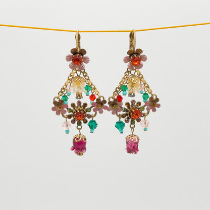 18K Gold Plated Floral Dangle Earrings Ethnic Vintage Countryside