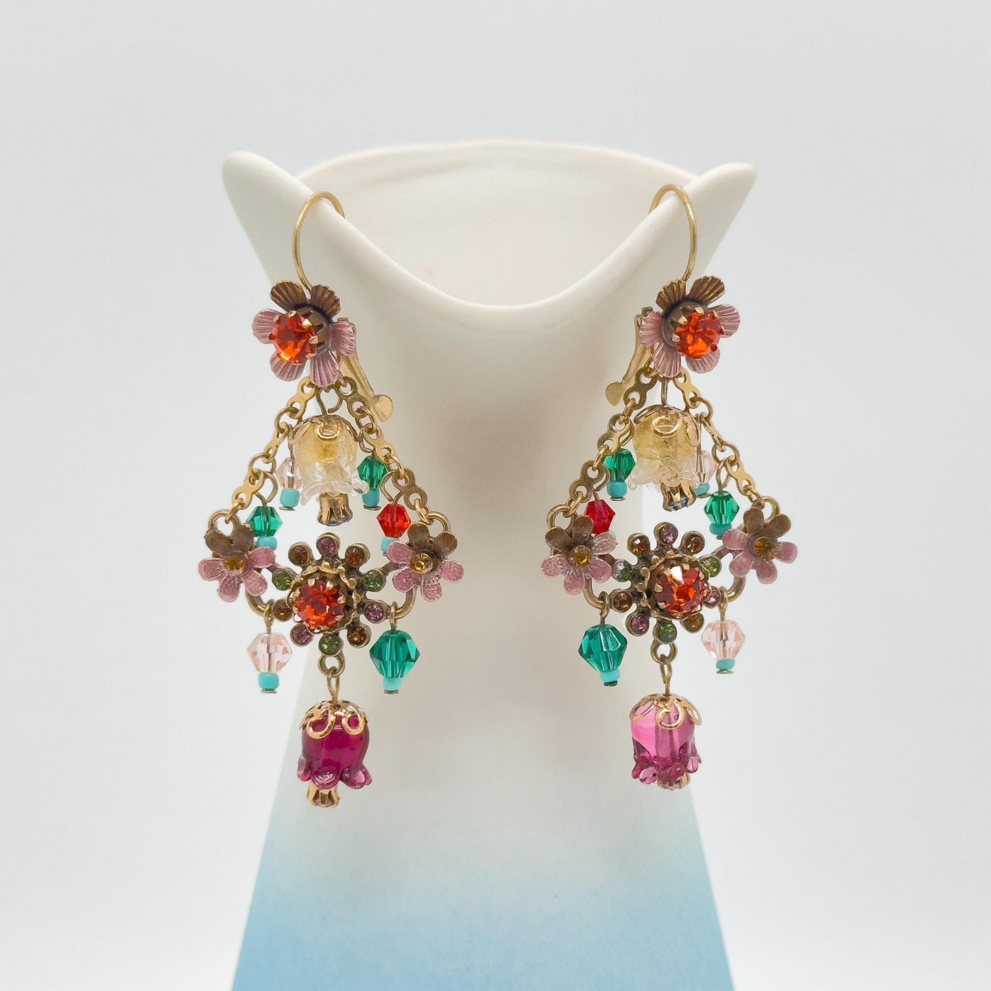 18K Gold Plated Floral Dangle Earrings Ethnic Vintage Countryside