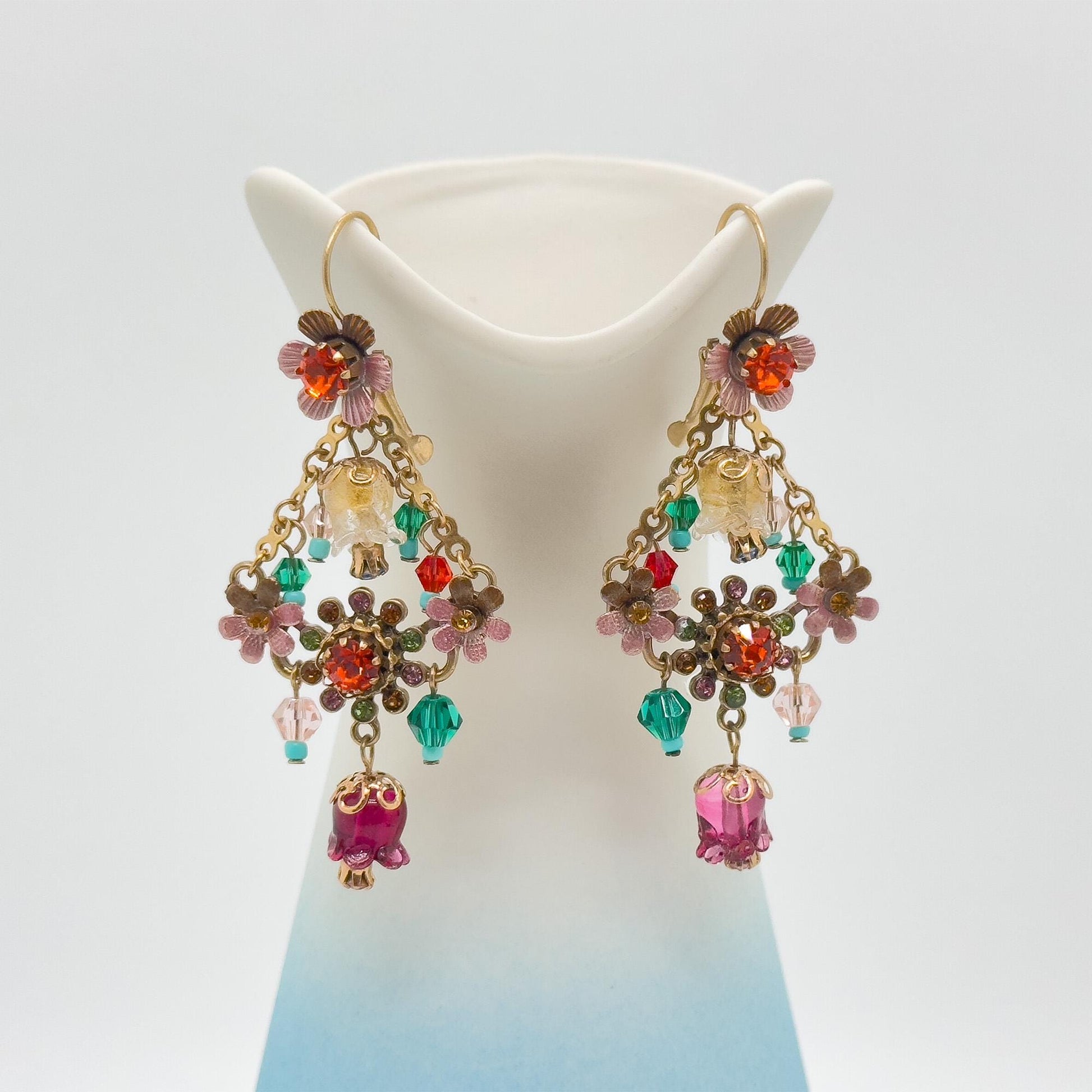 18K Gold Plated Floral Dangle Earrings Ethnic Vintage Countryside