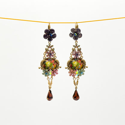 French Vintage Ethnic 3D Flower Dangle Earrings Gold-Plated