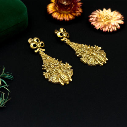 Vintage Ethnic Bee 3D Flower Drop Earrings Copper Gold-Plated
