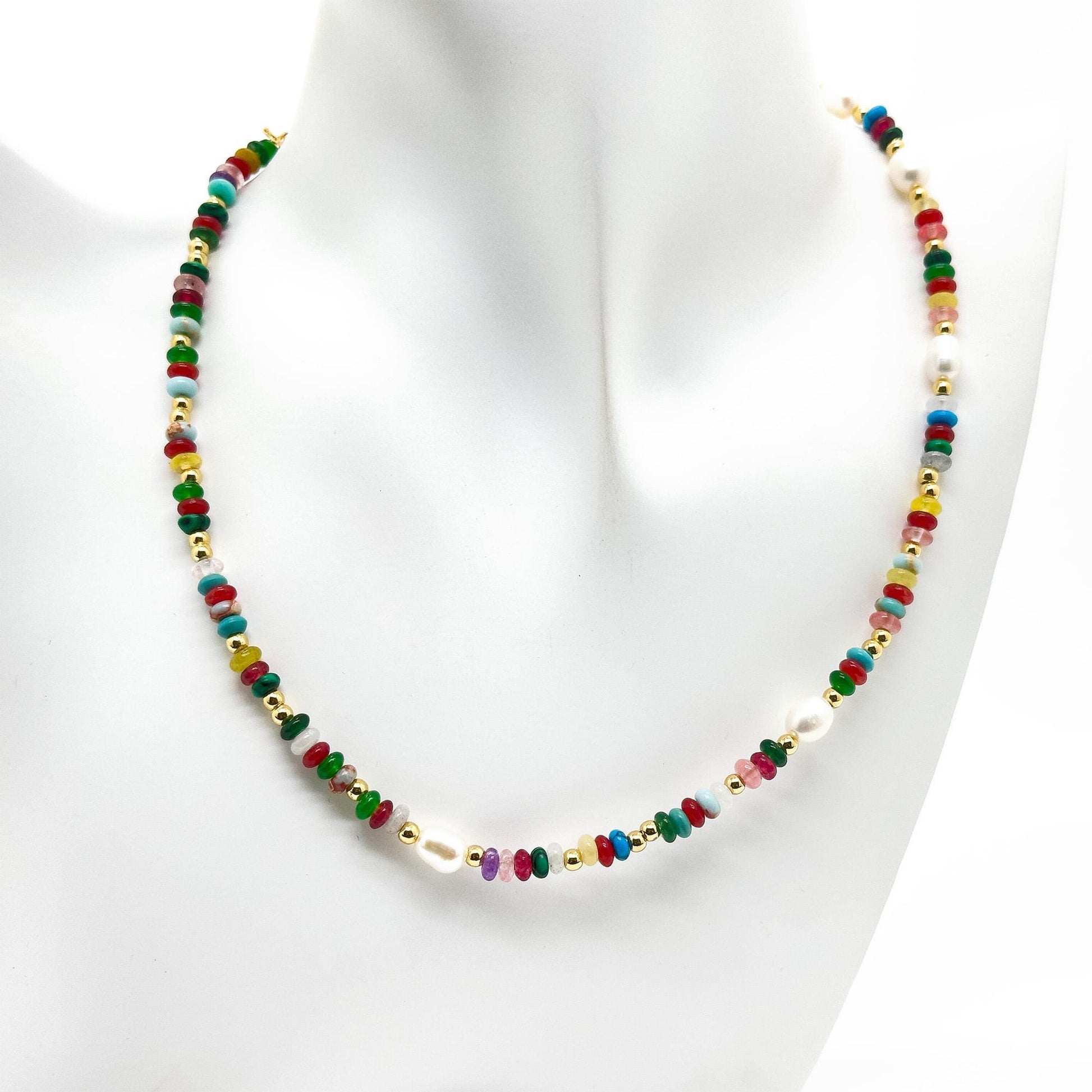 Vintage Ethnic Multicolour Natural Stone Pearl Tribal Necklace