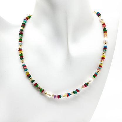 Vintage Ethnic Multicolour Natural Stone Pearl Tribal Necklace