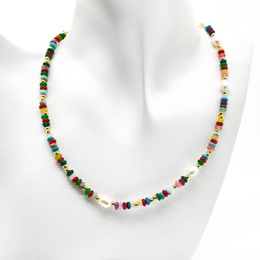Vintage Ethnic Multicolour Natural Stone Pearl Tribal Necklace