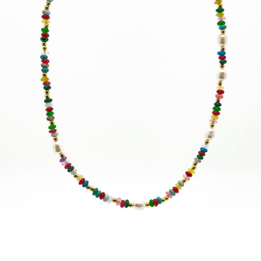 Vintage Ethnic Multicolour Natural Stone Pearl Tribal Necklace