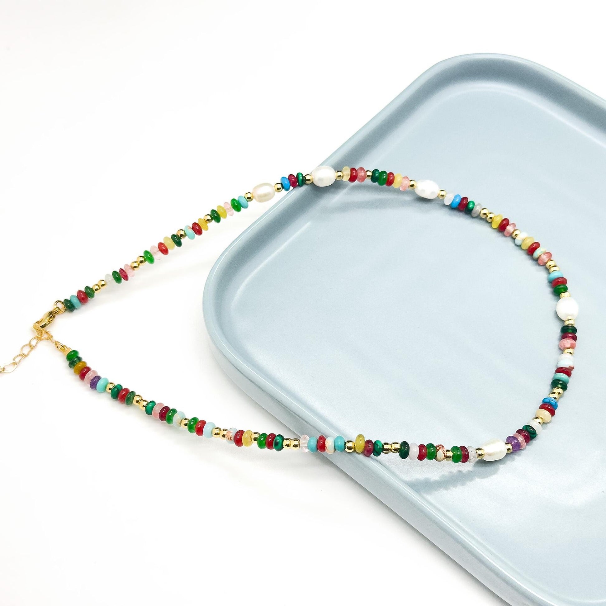 Vintage Ethnic Multicolour Natural Stone Pearl Tribal Necklace