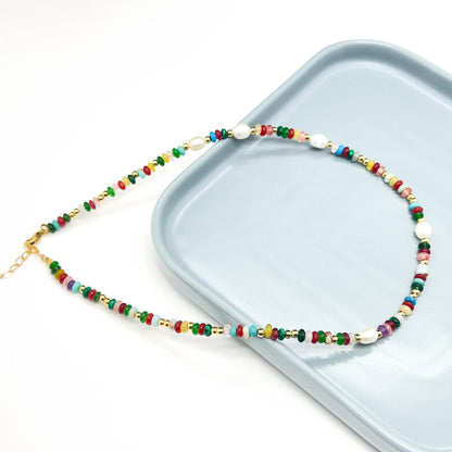 Vintage Ethnic Multicolour Natural Stone Pearl Tribal Necklace