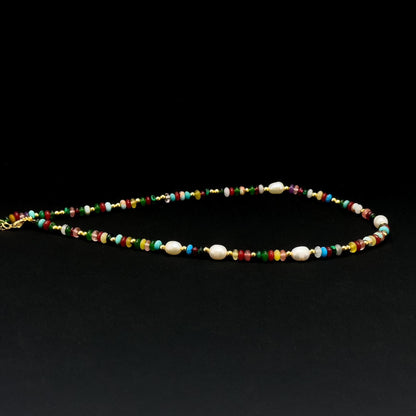 Vintage Ethnic Multicolour Natural Stone Pearl Tribal Necklace