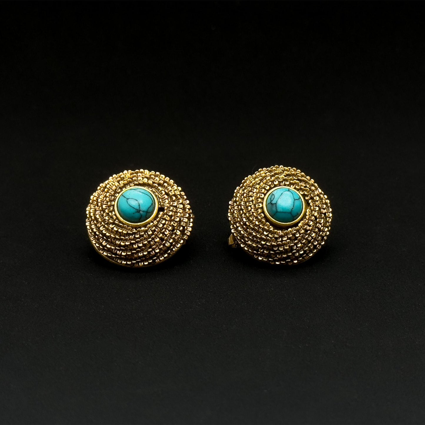 Vintage Ethnic Turquoise Dangle Earrings 24K Gold-Plated 925 Silver Hooks